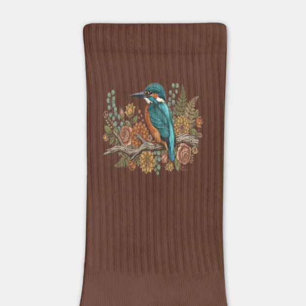 Common Kingfisher with Rustic Autumn Botanical Florals by BirdsnStuff