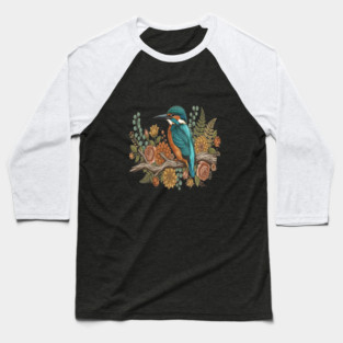 Common Kingfisher with Rustic Autumn Botanical Florals Baseball T-Shirt