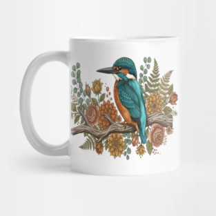 Common Kingfisher with Rustic Autumn Botanical Florals Mug