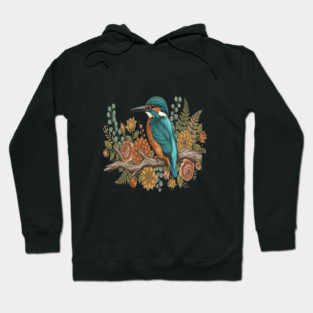 Common Kingfisher with Rustic Autumn Botanical Florals Hoodie