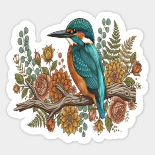 Common Kingfisher with Rustic Autumn Botanical Florals Sticker