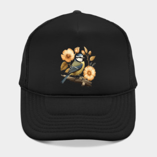 Blue Tit with Vintage Golden Botanical Florals Hat