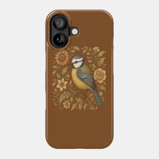 Blue Tit with Rustic Golden Botanical Accents Phone Case