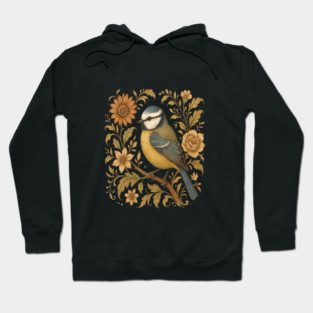 Blue Tit with Rustic Golden Botanical Accents Hoodie