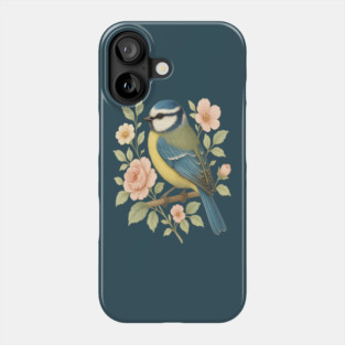 Blue Tit with Romantic Vintage Rose Botanicals Phone Case