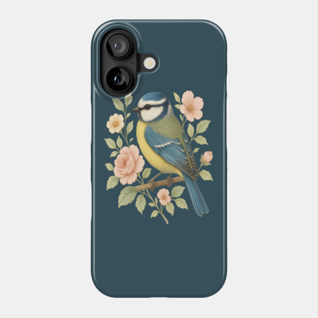 Blue Tit with Romantic Vintage Rose Botanicals Phone Case by BirdsnStuff