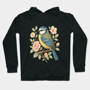 Blue Tit with Romantic Vintage Rose Botanicals Hoodie