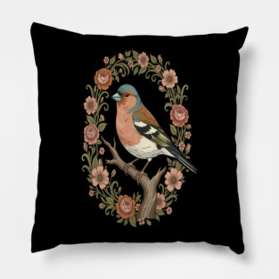 Common Chaffinch in Vintage Cottagecore Style Pillow