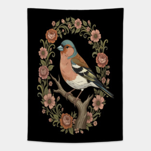 Common Chaffinch in Vintage Cottagecore Style Tapestry