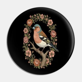 Common Chaffinch in Vintage Cottagecore Style Pin