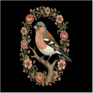 Common Chaffinch in Vintage Cottagecore Style Posters and Art