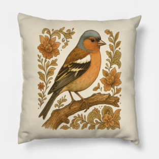 Common Chaffinch in Rustic Folk Art Style Pillow