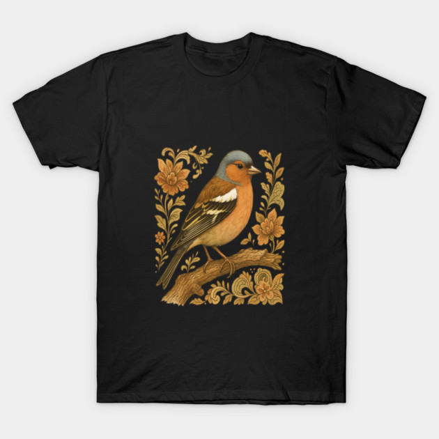Common Chaffinch in Rustic Folk Art Style T-Shirt by BirdsnStuff