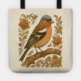 Common Chaffinch in Rustic Folk Art Style Tote