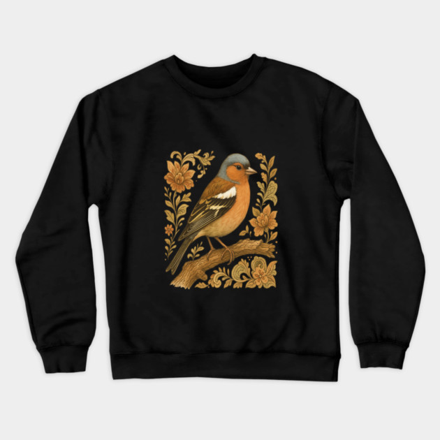 Common Chaffinch in Rustic Folk Art Style Crewneck Sweatshirt by BirdsnStuff