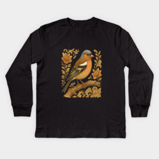 Common Chaffinch in Rustic Folk Art Style Kids Long Sleeve T-Shirt