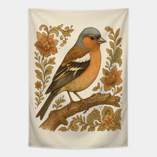 Common Chaffinch in Rustic Folk Art Style Tapestry