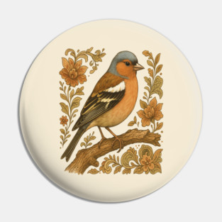 Common Chaffinch in Rustic Folk Art Style Pin