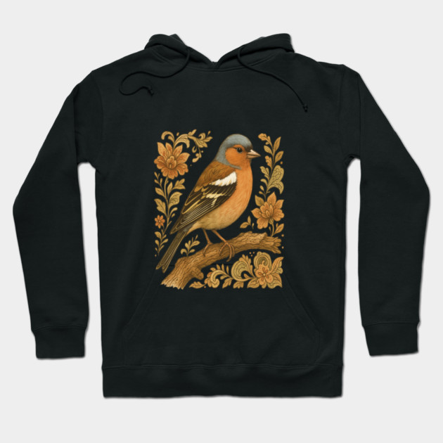 Common Chaffinch in Rustic Folk Art Style Hoodie by BirdsnStuff