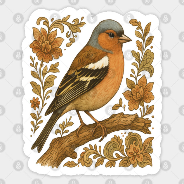 Common Chaffinch in Rustic Folk Art Style Sticker by BirdsnStuff