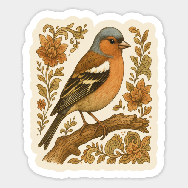 Common Chaffinch in Rustic Folk Art Style Magnet by BirdsnStuff