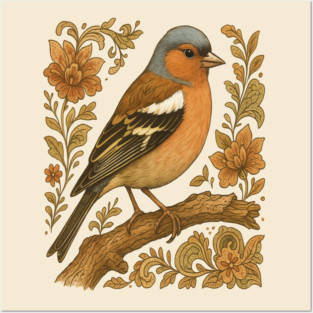 Common Chaffinch in Rustic Folk Art Style Posters and Art