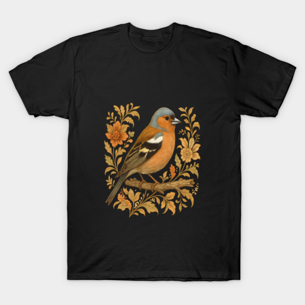 Common Chaffinch in Rustic Folk Art Style T-Shirt by BirdsnStuff