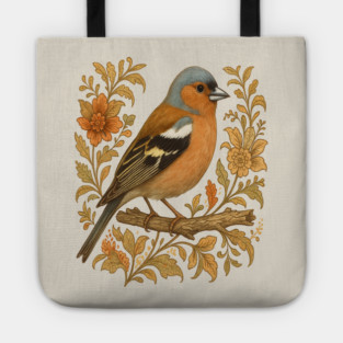 Common Chaffinch in Rustic Folk Art Style Tote