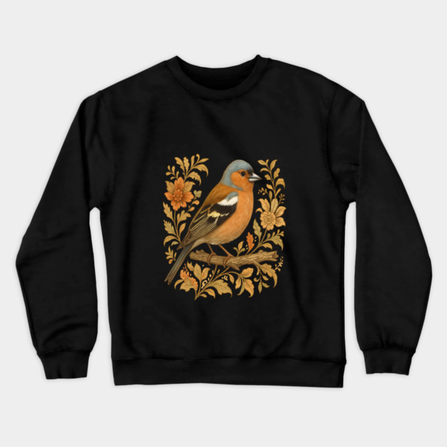 Common Chaffinch in Rustic Folk Art Style Crewneck Sweatshirt by BirdsnStuff