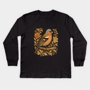 Common Chaffinch in Rustic Folk Art Style Kids Long Sleeve T-Shirt