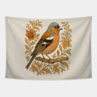 Common Chaffinch in Rustic Folk Art Style Tapestry