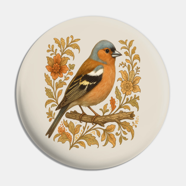 Common Chaffinch in Rustic Folk Art Style Pin by BirdsnStuff