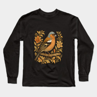 Common Chaffinch in Rustic Folk Art Style Long Sleeve T-Shirt