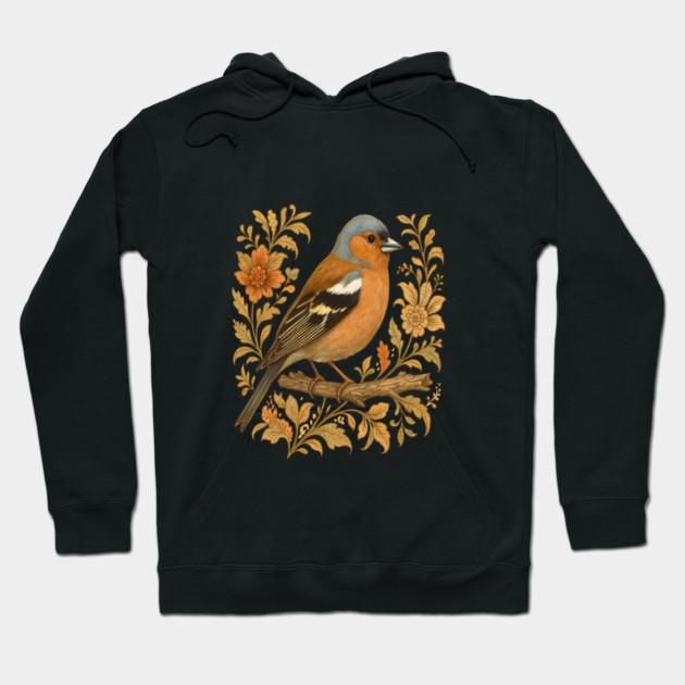 Common Chaffinch in Rustic Folk Art Style Hoodie by BirdsnStuff