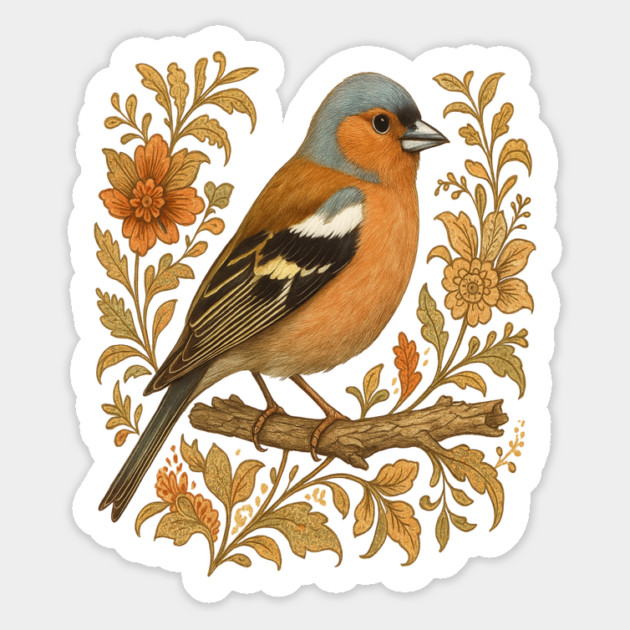 Common Chaffinch in Rustic Folk Art Style Magnet by BirdsnStuff
