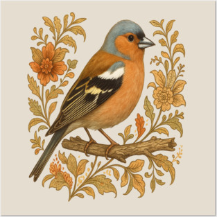 Common Chaffinch in Rustic Folk Art Style Posters and Art