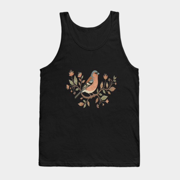 Common Chaffinch in Delicate Botanical Style Tank Top by BirdsnStuff