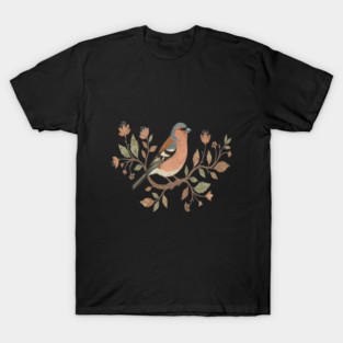 Common Chaffinch in Delicate Botanical Style T-Shirt