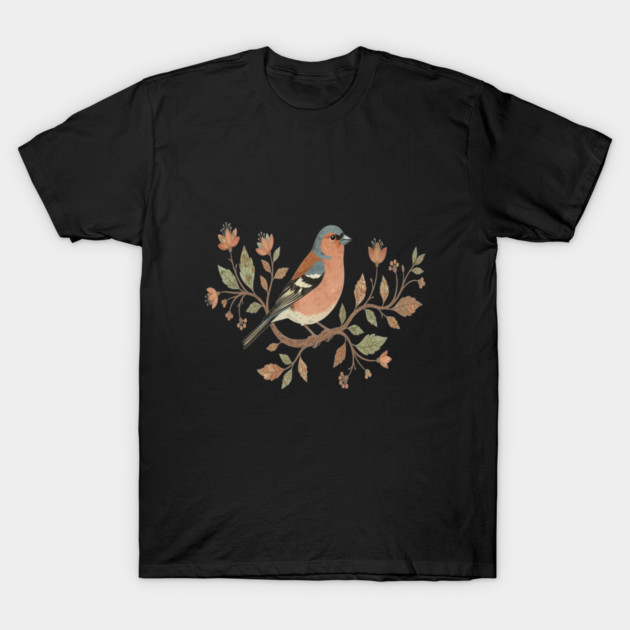 Common Chaffinch in Delicate Botanical Style T-Shirt by BirdsnStuff