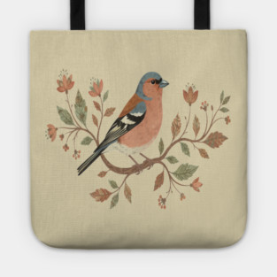 Common Chaffinch in Delicate Botanical Style Tote