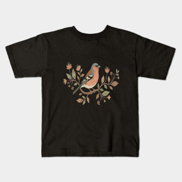 Common Chaffinch in Delicate Botanical Style Kids T-Shirt by BirdsnStuff