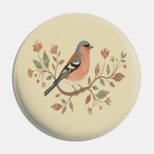 Common Chaffinch in Delicate Botanical Style Pin