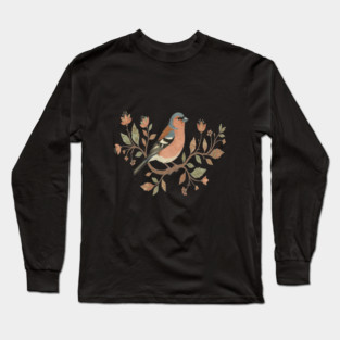 Common Chaffinch in Delicate Botanical Style Long Sleeve T-Shirt