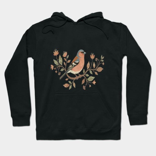 Common Chaffinch in Delicate Botanical Style Hoodie by BirdsnStuff