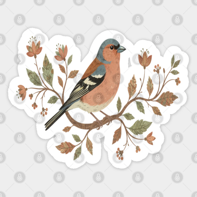 Common Chaffinch in Delicate Botanical Style Sticker by BirdsnStuff