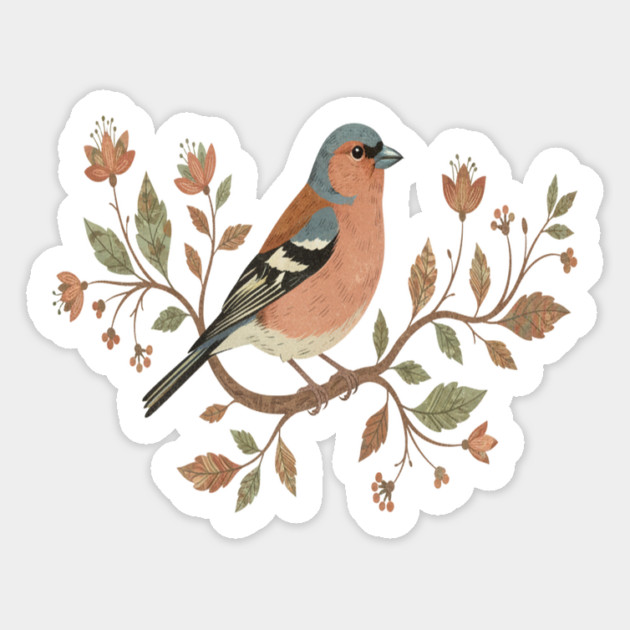 Common Chaffinch in Delicate Botanical Style Magnet by BirdsnStuff