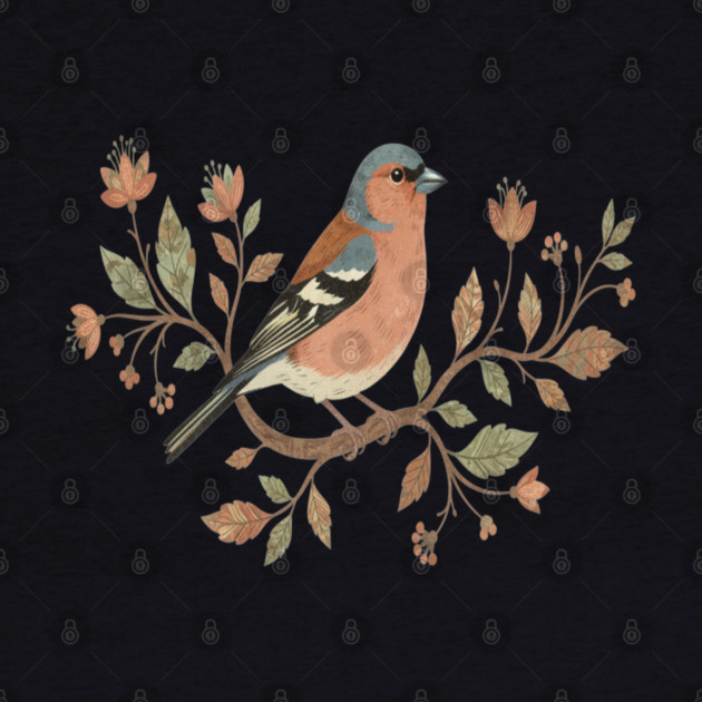 Common Chaffinch in Delicate Botanical Style by BirdsnStuff