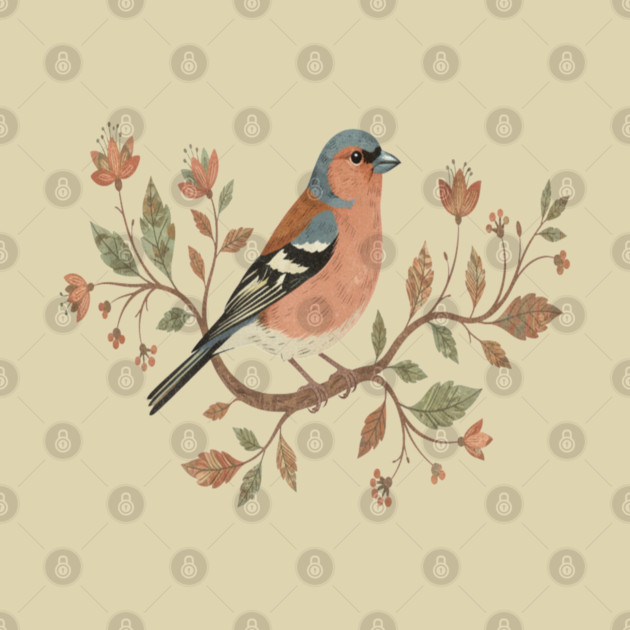 Common Chaffinch in Delicate Botanical Style by BirdsnStuff