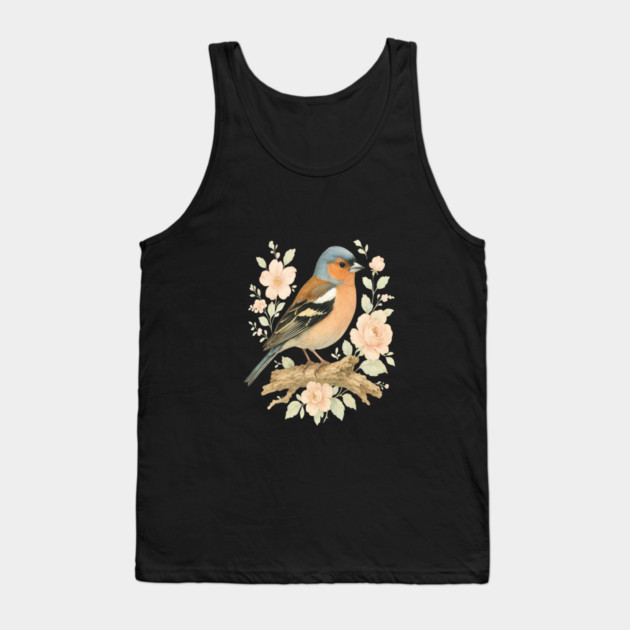 Common Chaffinch with Blossoms in Botanical Art Tank Top by BirdsnStuff