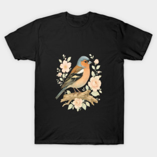 Common Chaffinch with Blossoms in Botanical Art T-Shirt
